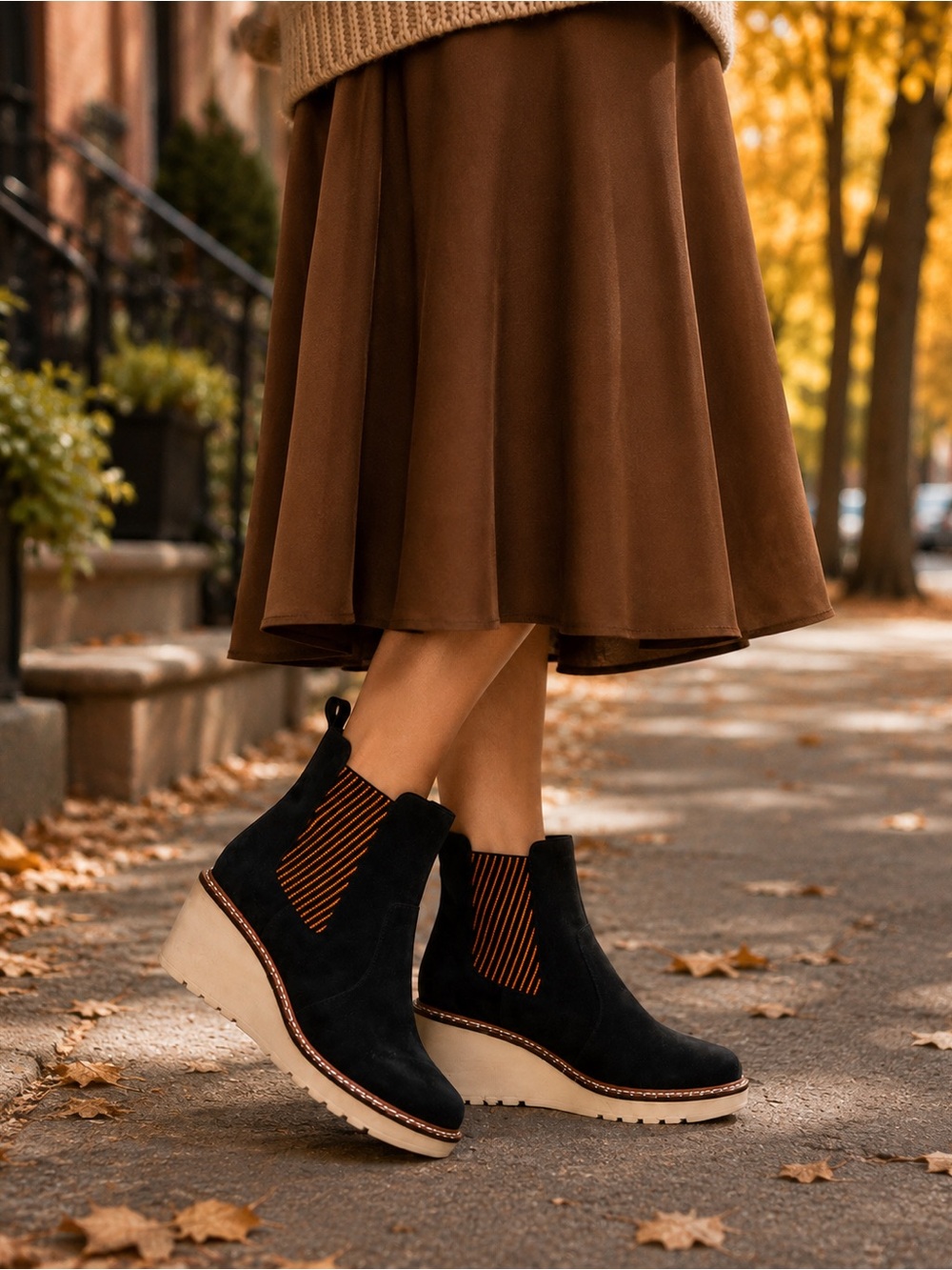 Cecelia New York Gemma Black Suede Wedge Chelsea Boots Size 8.5